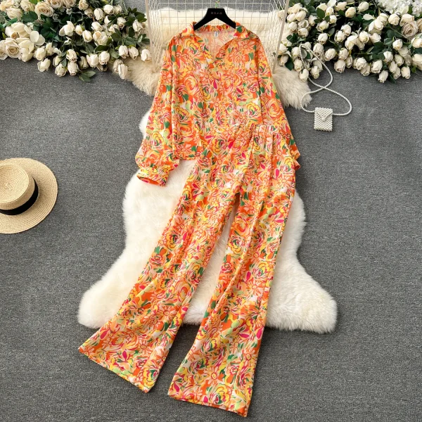 LE4208 Foreign Trade Women'S Printed Suit Women'S Long-Sleeved Shirt Fashion Everything Wide Leg Pants Two-Piece Set - Image 5