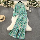 LE4208 Foreign Trade Women'S Printed Suit Women'S Long-Sleeved Shirt Fashion Everything Wide Leg Pants Two-Piece Set