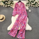 LE4208 Foreign Trade Women'S Printed Suit Women'S Long-Sleeved Shirt Fashion Everything Wide Leg Pants Two-Piece Set