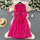 LW0537 High-End Elegant Women'S Dress 2025 New Heavy Industry Hollowed-Out Hook Lace Waist Elegant Women'S Dresses
