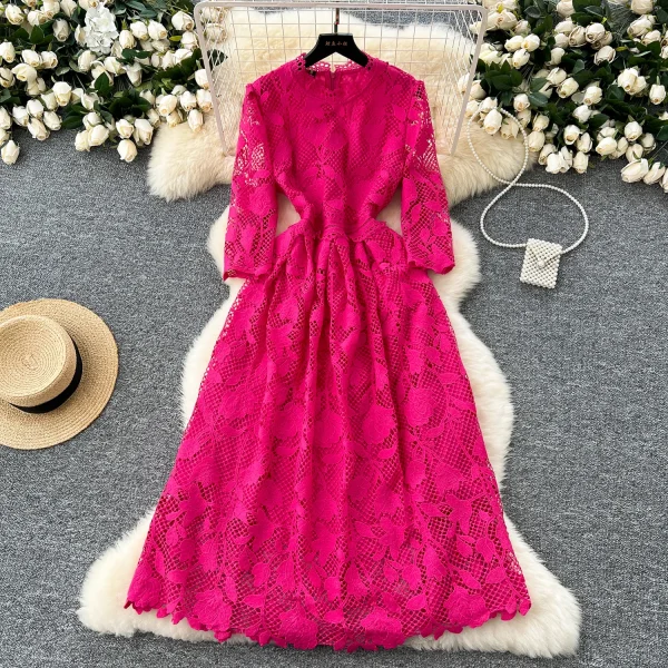 LW0537 High-End Elegant Women'S Dress 2025 New Heavy Industry Hollowed-Out Hook Lace Waist Elegant Women'S Dresses - Image 3