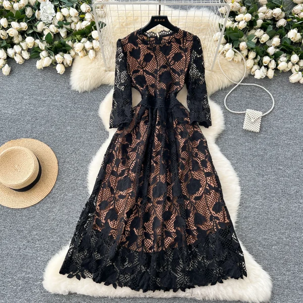 LW0537 High-End Elegant Women'S Dress 2025 New Heavy Industry Hollowed-Out Hook Lace Waist Elegant Women'S Dresses - Image 4