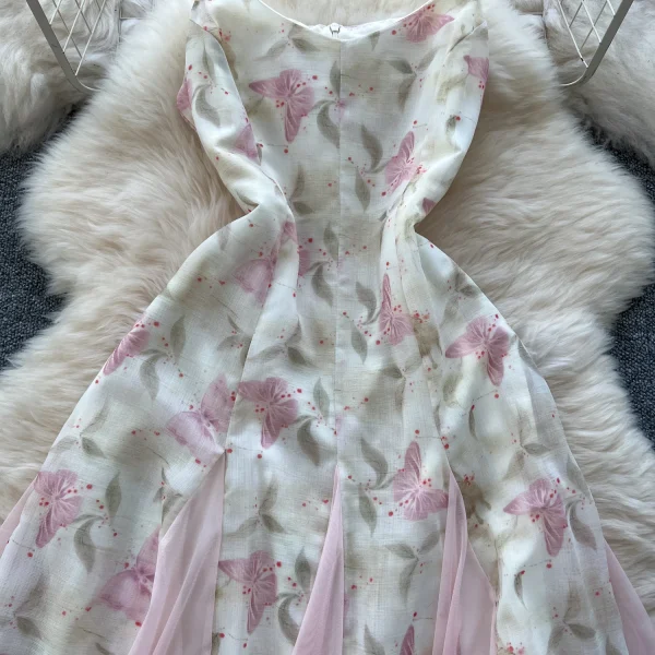 LW0609 Gentle Wind Small Butterfly Print Halter Dress Women'S Mesh Patchwork Ruffled Fairy Skirt 2025 Spring and Summer - Image 5