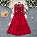 LW0530 Elegant Dress Femininity Cut-Out Embroidery Lace Patchwork Receiving Waist Pleated Long Skirt 2025 Spring