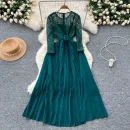 LW0530 Elegant Dress Femininity Cut-Out Embroidery Lace Patchwork Receiving Waist Pleated Long Skirt 2025 Spring