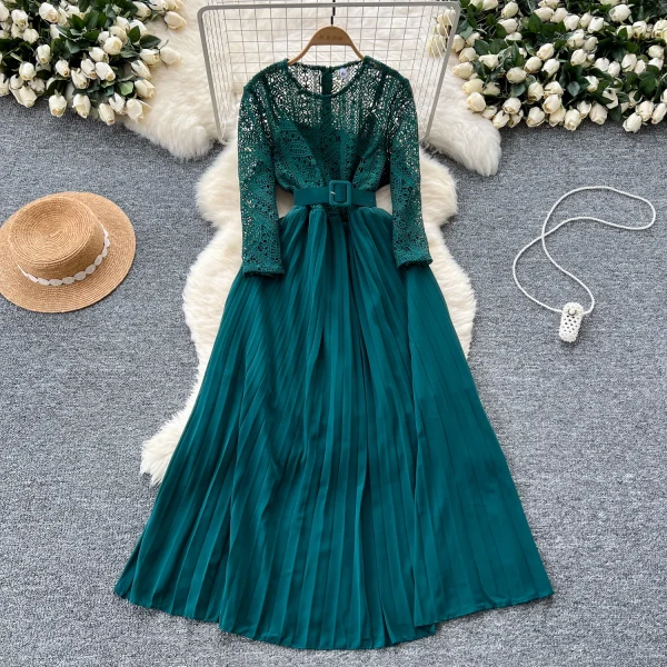 LW0530 Elegant Dress Femininity Cut-Out Embroidery Lace Patchwork Receiving Waist Pleated Long Skirt 2025 Spring - Image 4