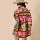 Women's New Explosive Models Knitted Sleeve Splicing Tweed Jacket AZTEC Ethnic Wind Loose Jacket