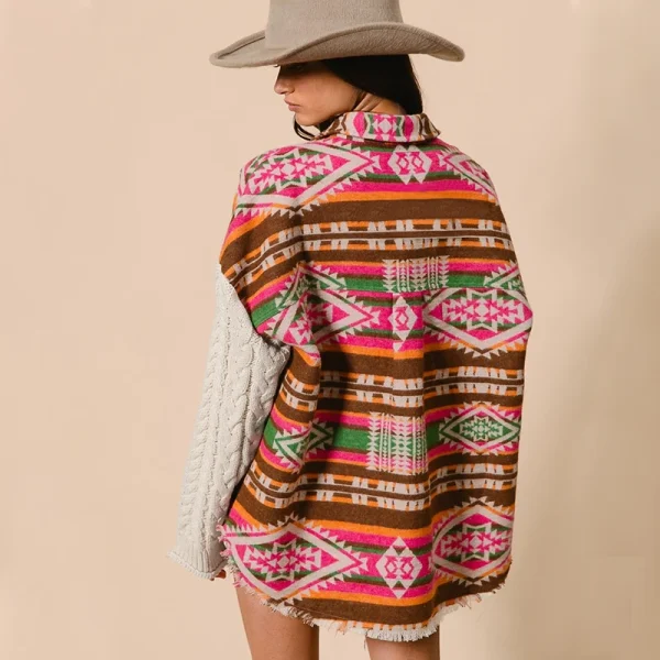 Women's New Explosive Models Knitted Sleeve Splicing Tweed Jacket AZTEC Ethnic Wind Loose Jacket - Image 4