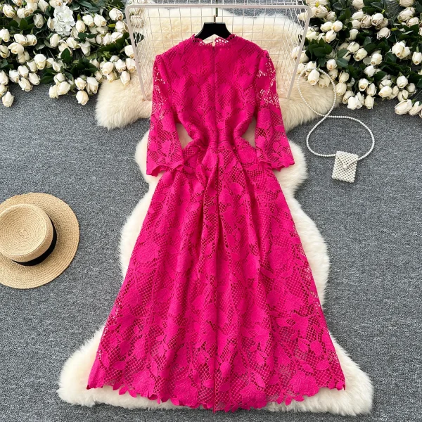 LW0537 High-End Elegant Women'S Dress 2025 New Heavy Industry Hollowed-Out Hook Lace Waist Elegant Women'S Dresses - Image 5
