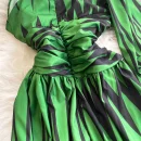 LW0647 Printed Skew Shoulder Lantern Sleeve Dress Women 2025 New Three-Dimensional Flower Fork Long Floral Dress