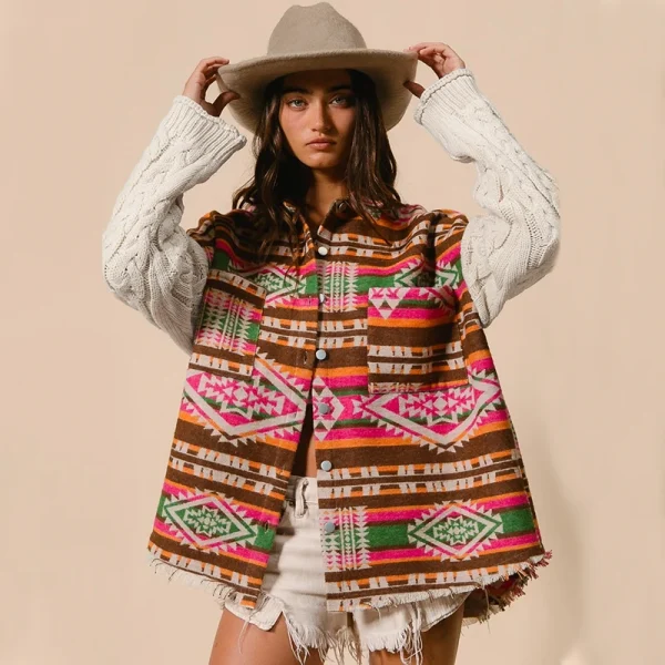 Women's New Explosive Models Knitted Sleeve Splicing Tweed Jacket AZTEC Ethnic Wind Loose Jacket - Image 6