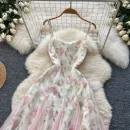 LW0609 Gentle Wind Small Butterfly Print Halter Dress Women'S Mesh Patchwork Ruffled Fairy Skirt 2025 Spring and Summer