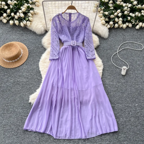LW0530 Elegant Dress Femininity Cut-Out Embroidery Lace Patchwork Receiving Waist Pleated Long Skirt 2025 Spring - Image 5