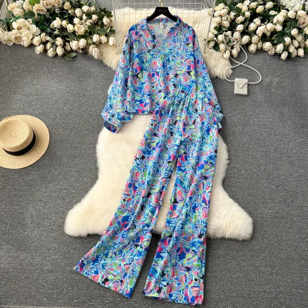 LE4208 Foreign Trade Women'S Printed Suit Women'S Long-Sleeved Shirt Fashion Everything Wide Leg Pants Two-Piece Set - Image 4