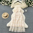 LW0600 Holiday Wind Niche Dress Women 2025 Spring Dress High-Waisted Cake Halter Fairy Backless Dress for the Beach