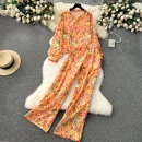 LE4208 Foreign Trade Women'S Printed Suit Women'S Long-Sleeved Shirt Fashion Everything Wide Leg Pants Two-Piece Set