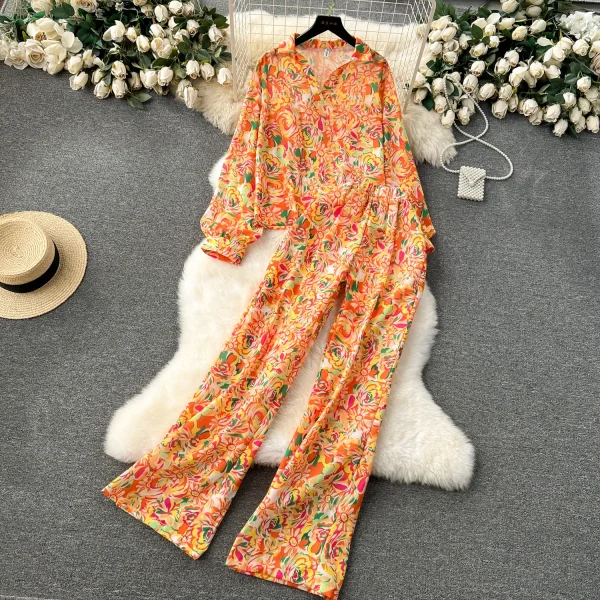 LE4208 Foreign Trade Women'S Printed Suit Women'S Long-Sleeved Shirt Fashion Everything Wide Leg Pants Two-Piece Set - Image 3
