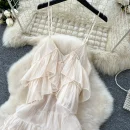 LW0600 Holiday Wind Niche Dress Women 2025 Spring Dress High-Waisted Cake Halter Fairy Backless Dress for the Beach