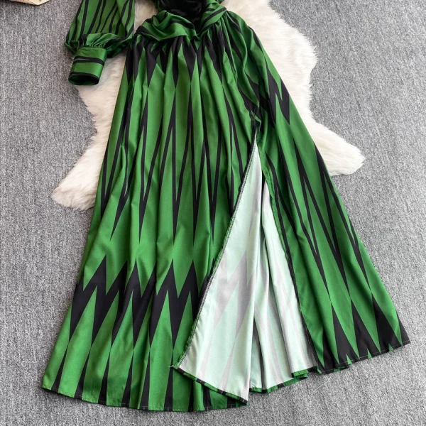 LW0647 Printed Skew Shoulder Lantern Sleeve Dress Women 2025 New Three-Dimensional Flower Fork Long Floral Dress - Image 5