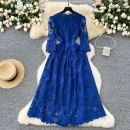 LW0537 High-End Elegant Women'S Dress 2025 New Heavy Industry Hollowed-Out Hook Lace Waist Elegant Women'S Dresses
