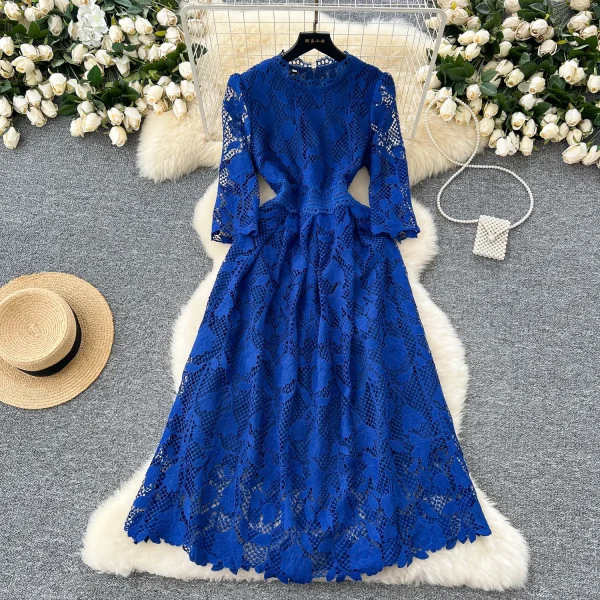 LW0537 High-End Elegant Women'S Dress 2025 New Heavy Industry Hollowed-Out Hook Lace Waist Elegant Women'S Dresses - Image 2