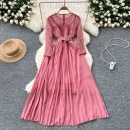 LW0530 Elegant Dress Femininity Cut-Out Embroidery Lace Patchwork Receiving Waist Pleated Long Skirt 2025 Spring