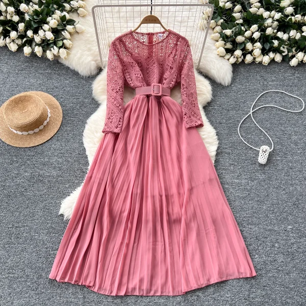 LW0530 Elegant Dress Femininity Cut-Out Embroidery Lace Patchwork Receiving Waist Pleated Long Skirt 2025 Spring - Image 2