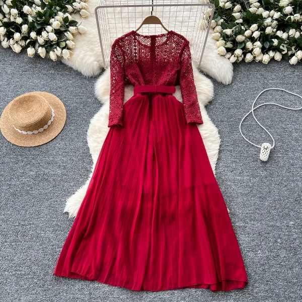 LW0530 Elegant Dress Femininity Cut-Out Embroidery Lace Patchwork Receiving Waist Pleated Long Skirt 2025 Spring - Image 6