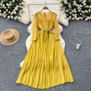 LW0530 Elegant Dress Femininity Cut-Out Embroidery Lace Patchwork Receiving Waist Pleated Long Skirt 2025 Spring